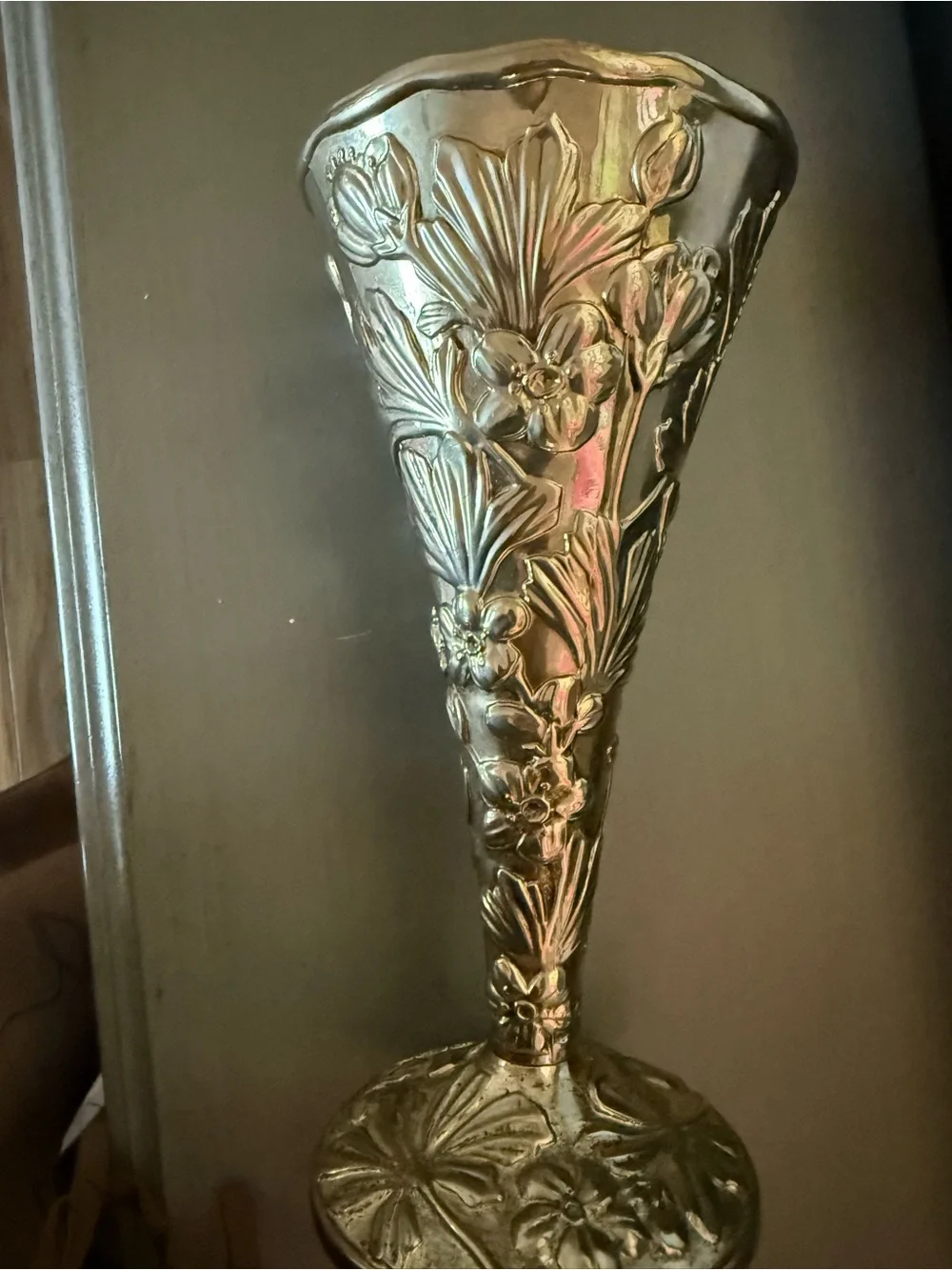 Silver Floral Embossed Decorative Vase - Home Accents